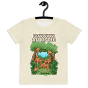 Yellow T-Shirt that says Fabulously Autistic. Design has 3 Giraffe in the forest
