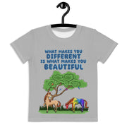 What makes you different is what makes you beautiful tshirt with 2 horse and one with rainbow puzzle pieces for Girls and boys toddler size. 2T-7