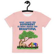 What makes you different is what makes you beautiful tshirt with 2 horse and one with rainbow puzzle pieces for Girls and boys toddler size. 2T-7