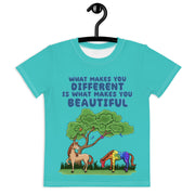 What makes you different is what makes you beautiful tshirt with 2 horse and one with rainbow puzzle pieces for Girls and boys toddler size. 2T-7