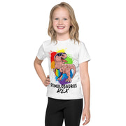 Pink Dino with rainbow puzzle piece heart that says Stimulosaurus Rex. Tshirt for toddler  Girl 2t-7