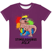 Pink Dino with rainbow puzzle piece heart that says Stimulosaurus Rex. Tshirt for toddler  Girl 2t-7