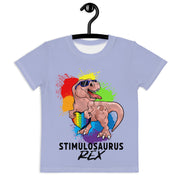 Pink Dino with rainbow puzzle piece heart that says Stimulosaurus Rex. Tshirt for toddler  Girl 2t-7
