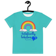 Blue Tshirt with Rainbow - Autistically Fabulous with a blue heart