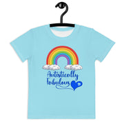 Light Blue Tshirt with Rainbow - Autistically Fabulous with a blue heart