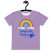 Purple Tshirt with Rainbow - Autistically Fabulous with a blue heart