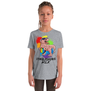 Pinkl Dino with Rainbow puzzle pieces heart that says Stimulosaurus Rex. - For Youth Girl - Small-XL