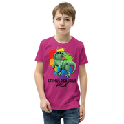 Green Dino with Rainbow puzzle pieces heart that says Stimulosaurus Rex. - For Youth boys - Small-XL