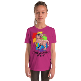 Pinkl Dino with Rainbow puzzle pieces heart that says Stimulosaurus Rex. - For Youth Girl - Small-XL