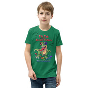 Tik tok its Autism Oclock - Green Dino with birds and rainbow puzzle pieces. Youth boy - Size small- XL