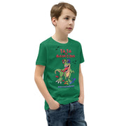 Tik tok its Autism Oclock - Green Dino with birds and rainbow puzzle pieces. Youth boy - Size small- XL