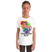 Pinkl Dino with Rainbow puzzle pieces heart that says Stimulosaurus Rex. - For Youth Girl - Small-XL