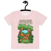Pink T-Shirt that says Fabulously Autistic. Design has 3 Giraffe in the forest