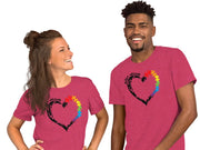 Men and women Heart design with Autism Advocate and rainbow puzzle pieces on heart.