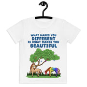 What makes you different is what makes you beautiful tshirt with 2 horse and one with rainbow puzzle pieces for Girls and boys toddler size. 2T-7