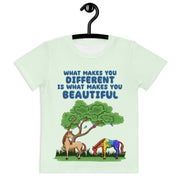 What makes you different is what makes you beautiful tshirt with 2 horse and one with rainbow puzzle pieces for Girls and boys toddler size. 2T-7
