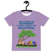 What makes you different is what makes you beautiful tshirt with 2 horse and one with rainbow puzzle pieces for Girls and boys toddler size. 2T-7