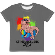 Pink Dino with rainbow puzzle piece heart that says Stimulosaurus Rex. Tshirt for toddler  Girl 2t-7