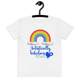 White Rainbow Shirt - Autistically Fabulous with a blue heart