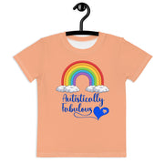 Orange Tshirt with Rainbow - Autistically Fabulous with a blue heart