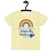 Yellow Tshirt with Rainbow - Autistically Fabulous with a blue heart