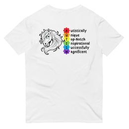 Autism - Autsitcally,Unigue,TopNotch,Inspirational,successfully,maginicent Tshirt for women and men. Design is on the back of tshirt