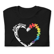 Men and women Heart design with Autism Advocate and rainbow puzzle pieces on heart.