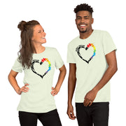 Men and women Heart design with Autism Advocate and rainbow puzzle pieces on heart.