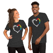 Men and women Heart design with Autism Advocate and rainbow puzzle pieces on heart.