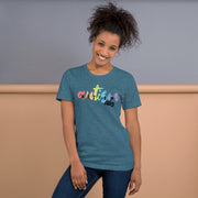 Fitted Tshirt for men and women. Autism ally in rainbow colors. Size X-small to 3XL.