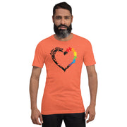 Men and women Heart design with Autism Advocate and rainbow puzzle pieces on heart.