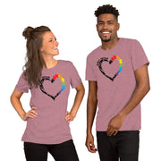 Men and women Heart design with Autism Advocate and rainbow puzzle pieces on heart.
