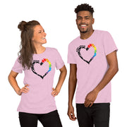Men and women Heart design with Autism Advocate and rainbow puzzle pieces on heart.