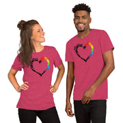 Men and women Heart design with Autism Advocate and rainbow puzzle pieces on heart.
