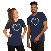 Men and women Heart design with Autism Advocate and rainbow puzzle pieces on heart.