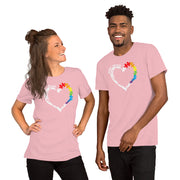 Men and women Heart design with Autism Advocate and rainbow puzzle pieces on heart.