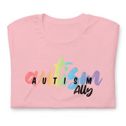 Fitted Tshirt for men and women. Autism ally in rainbow colors. Size X-small to 3XL.