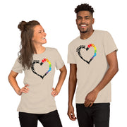 Men and women Heart design with Autism Advocate and rainbow puzzle pieces on heart.