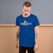 Fitted Tshirt for men and women. Autism ally in rainbow colors. Size X-small to 3XL.