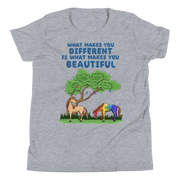 What makes you different is what makes you beautiful with two horses. Youth Small- XL