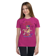 Tik tok its Autism Oclock - Pink Dino with birds and rainbow puzzle pieces. Youth Girl - Size small- XL