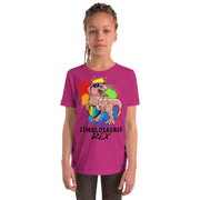 Pinkl Dino with Rainbow puzzle pieces heart that says Stimulosaurus Rex. - For Youth Girl - Small-XL