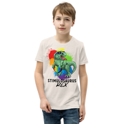 Green Dino with Rainbow puzzle pieces heart that says Stimulosaurus Rex. - For Youth boys - Small-XL
