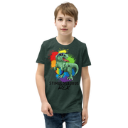 Green Dino with Rainbow puzzle pieces heart that says Stimulosaurus Rex. - For Youth boys - Small-XL