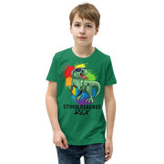 Green Dino with Rainbow puzzle pieces heart that says Stimulosaurus Rex. - For Youth boys - Small-XL