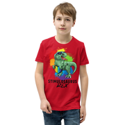 Green Dino with Rainbow puzzle pieces heart that says Stimulosaurus Rex. - For Youth boys - Small-XL