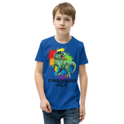 Green Dino with Rainbow puzzle pieces heart that says Stimulosaurus Rex. - For Youth boys - Small-XL