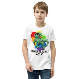 Green Dino with Rainbow puzzle pieces heart that says Stimulosaurus Rex. - For Youth boys - Small-XL